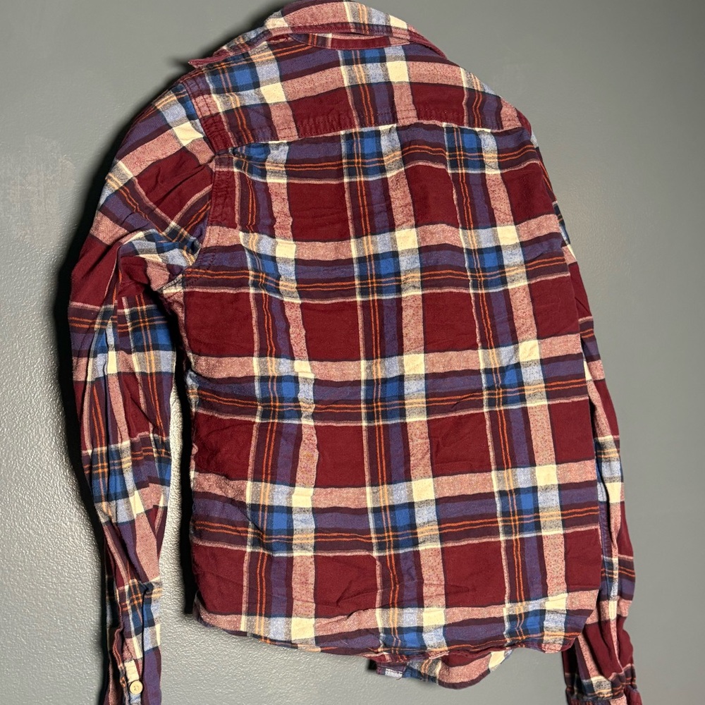Abercrombie & Fitch Men’s XL Plaid Flannel Shirt Muscle Fit Burgundy Blue - Picture 3 of 6